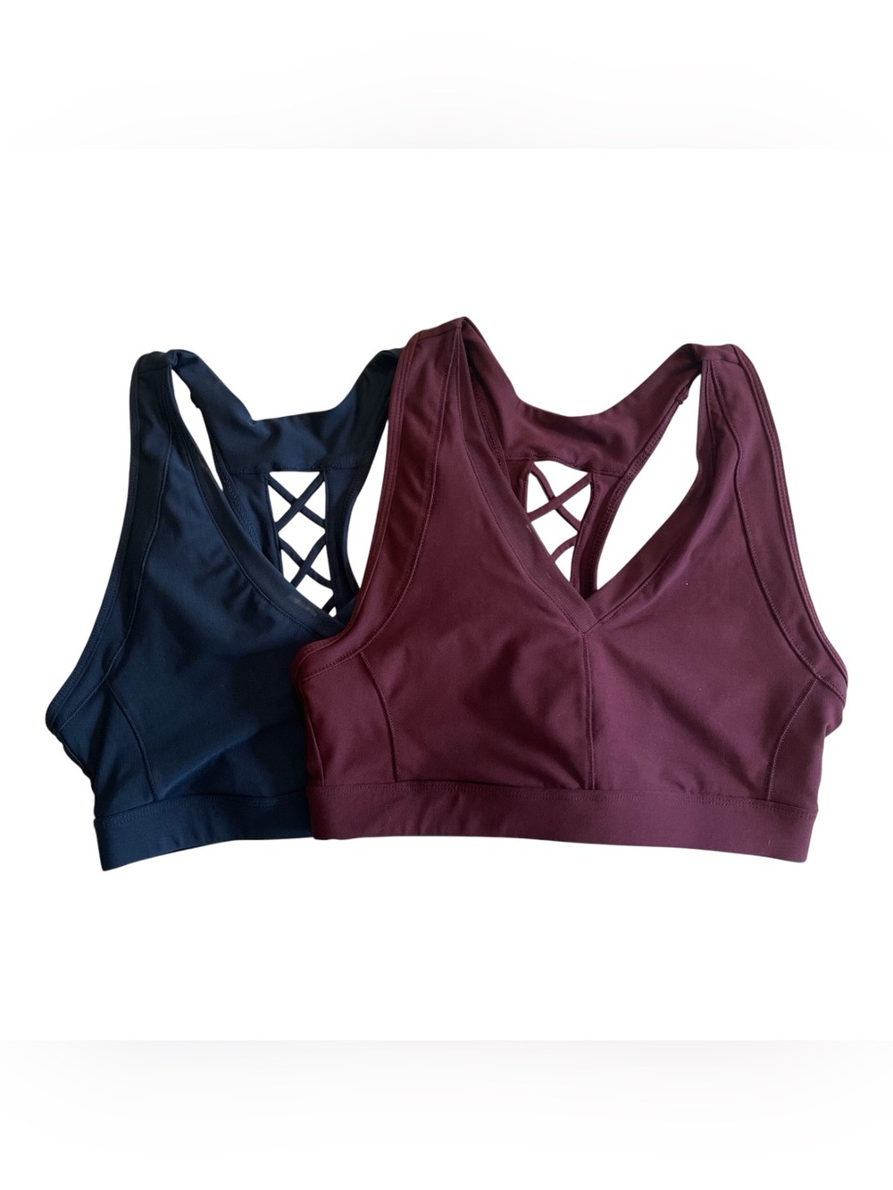 Avia Sports Bra Women’s M/8-10 Maroon/Navy Blue Removable Pads Athletic Set Of 2